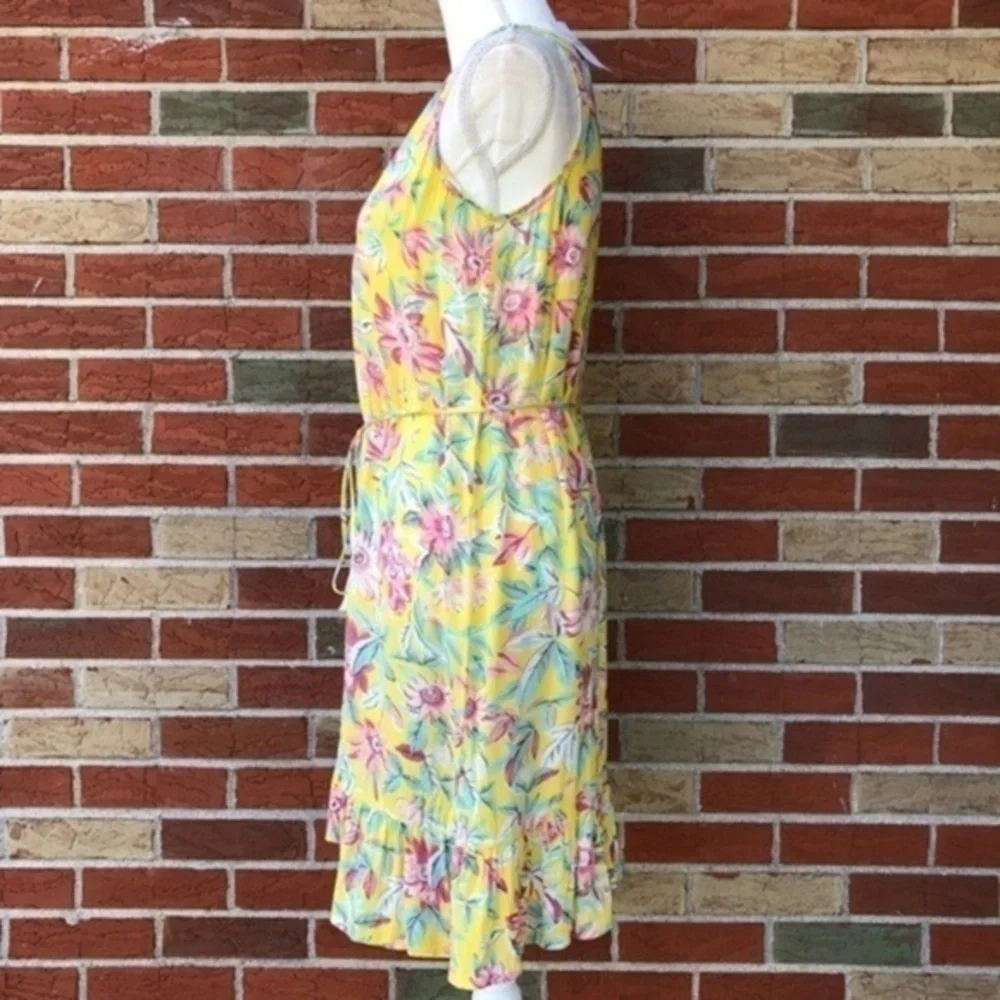 NWT LOFT Beach Floral Tassel Tie Button Down Sheer Yellow Pink Cover Up 🏖️